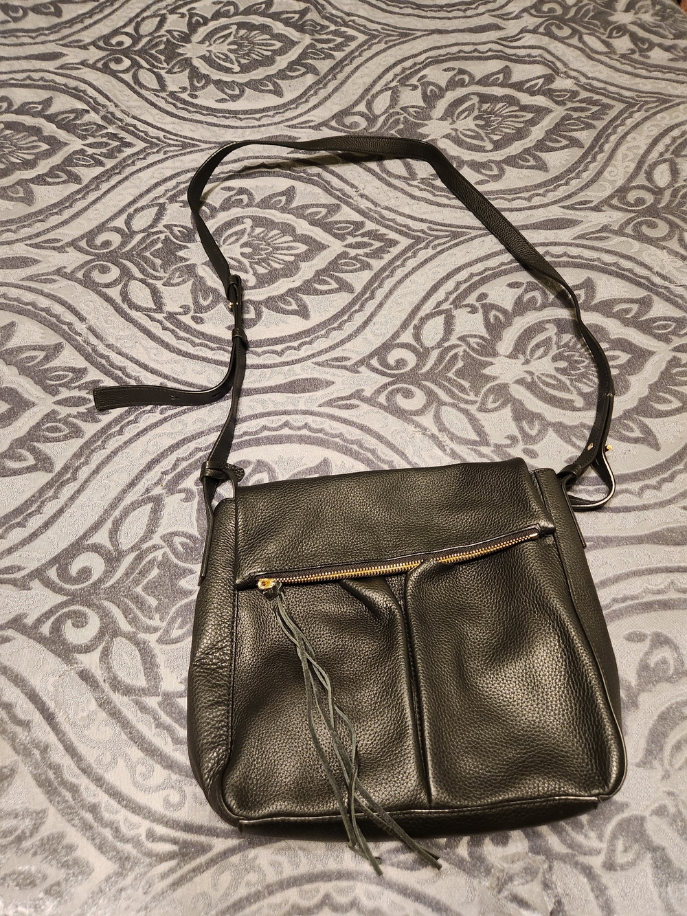 Vince Camuto Black Pebbled Leather Crossbody with Tassel Zipper